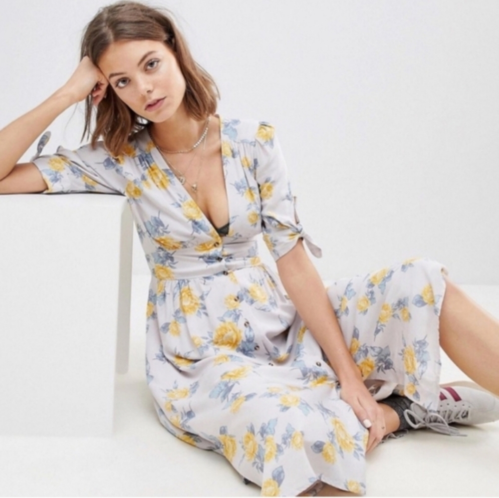 Free People White Yellow Floral Love Of My Life Dress Sz S P